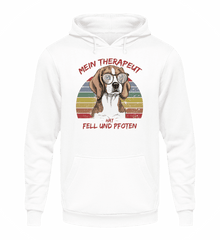 Zeigt susser beagle cooler spruch mein therapeut hat fell und pfoten retro unisex kapuzenpullover hoodie in Farbe Arktikweiß