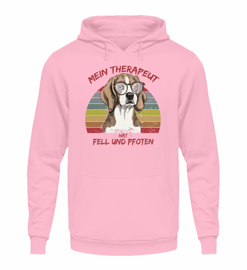 Zeigt susser beagle cooler spruch mein therapeut hat fell und pfoten retro unisex kapuzenpullover hoodie in Farbe Arktikweiß