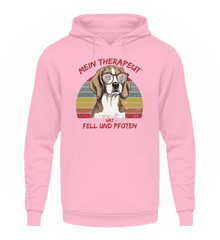 Zeigt susser beagle cooler spruch mein therapeut hat fell und pfoten retro unisex kapuzenpullover hoodie in Farbe Arktikweiß