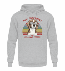 Zeigt susser beagle cooler spruch mein therapeut hat fell und pfoten retro unisex kapuzenpullover hoodie in Farbe Arktikweiß