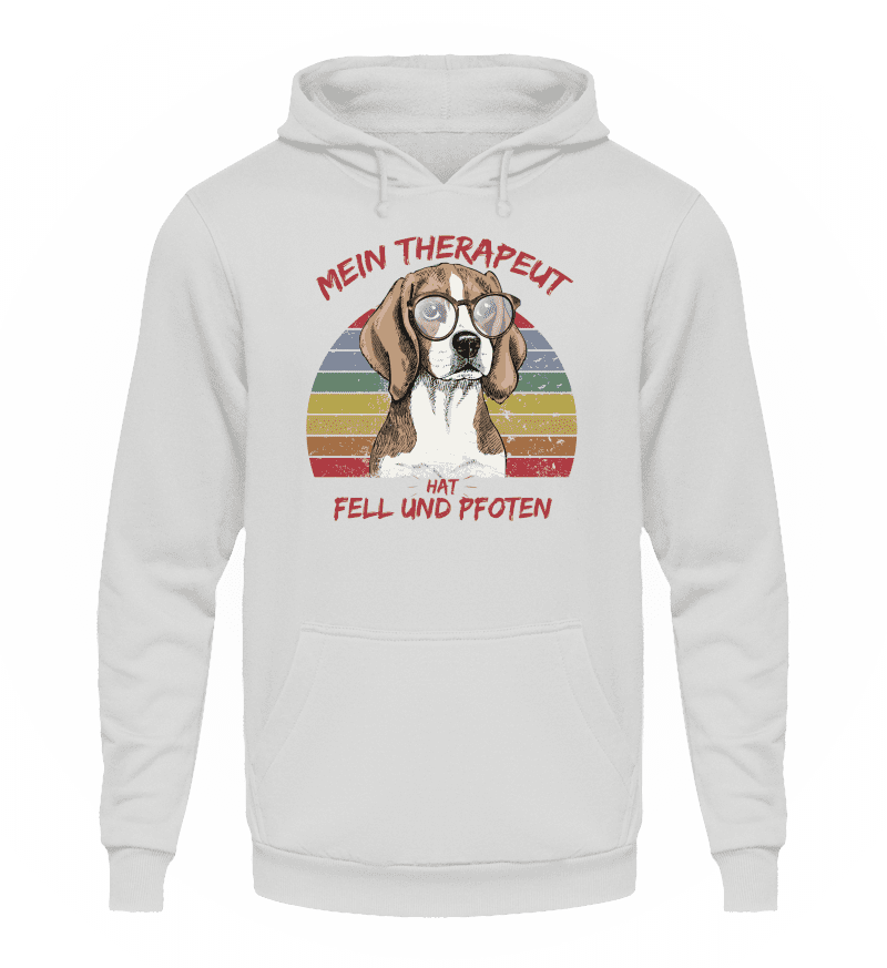 Zeigt susser beagle cooler spruch mein therapeut hat fell und pfoten retro unisex kapuzenpullover hoodie in Farbe Sportgrau Heather