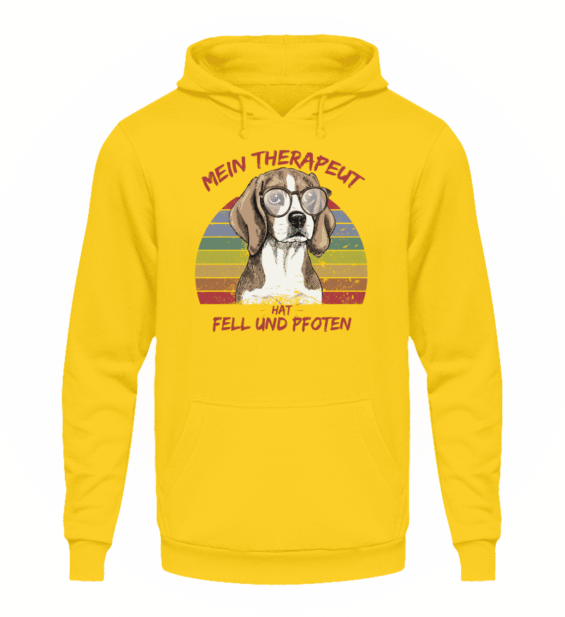 Zeigt susser beagle cooler spruch mein therapeut hat fell und pfoten retro unisex kapuzenpullover hoodie in Farbe Sportgrau Heather