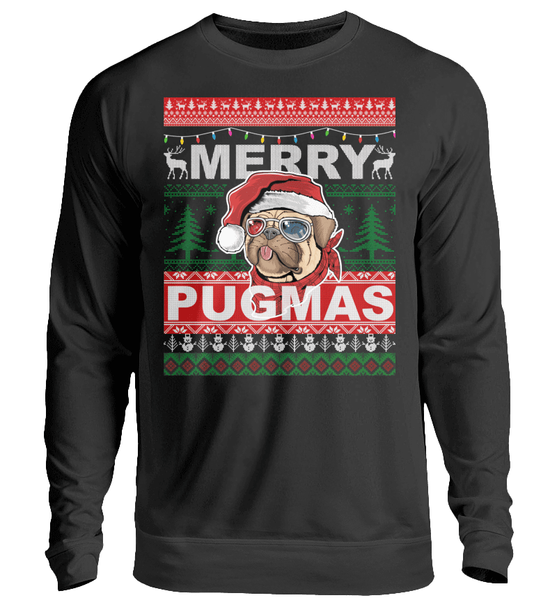 Zeigt merry pugmas pug owner unisex pullover in Farbe Jet Black