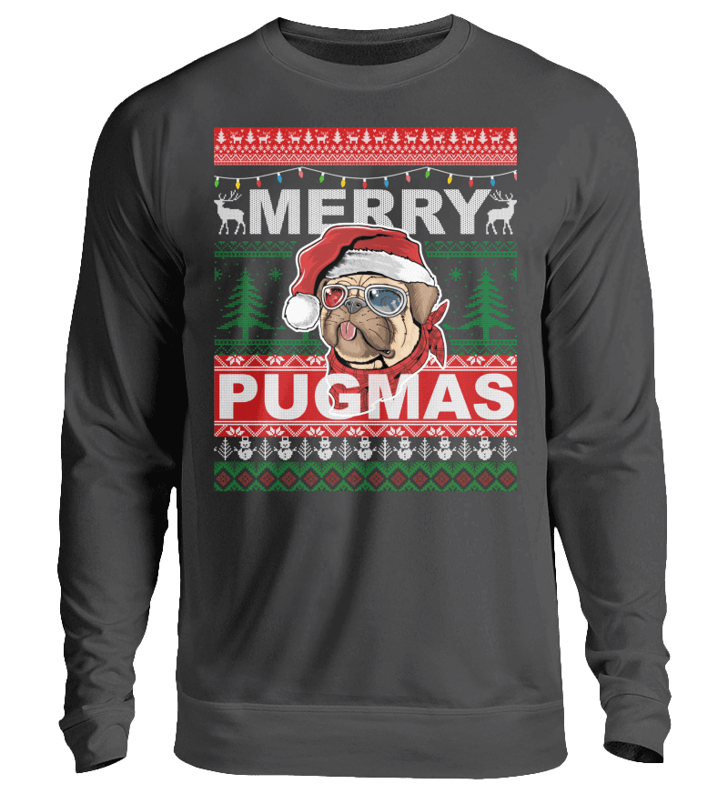 Zeigt merry pugmas pug owner unisex pullover in Farbe Jet Black