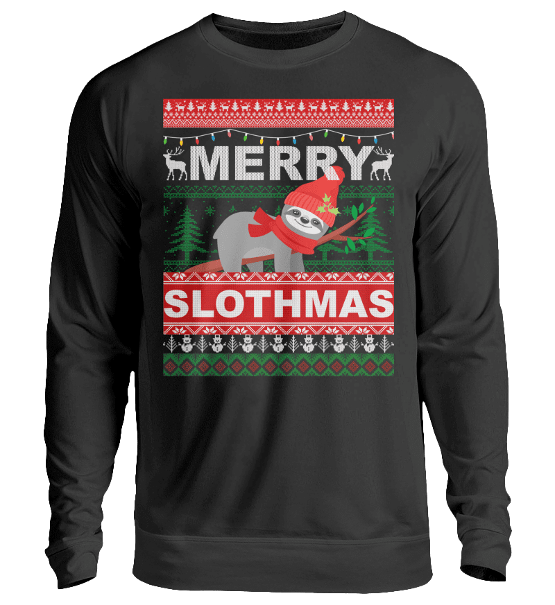 Zeigt merry slothmas sloth saying unisex pullover in Farbe Jet Black