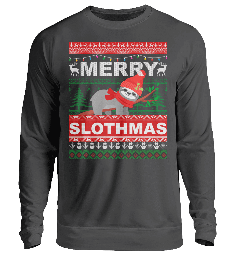 Zeigt merry slothmas sloth saying unisex pullover in Farbe Jet Black