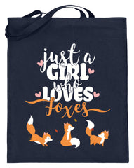 Just A Girl Who Loves Foxes | Jutebeutel (mit langen Henkeln) in Deep Blue in Größe 38cm-42cm