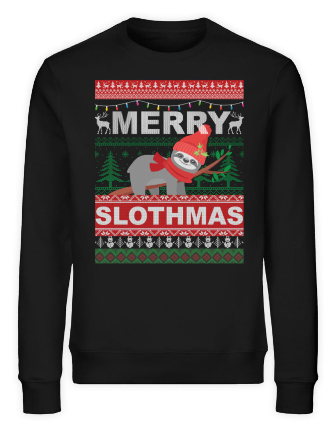 Merry Slothmas Sloth Saying | Unisex Organic Sweatshirt in Black in Größe S