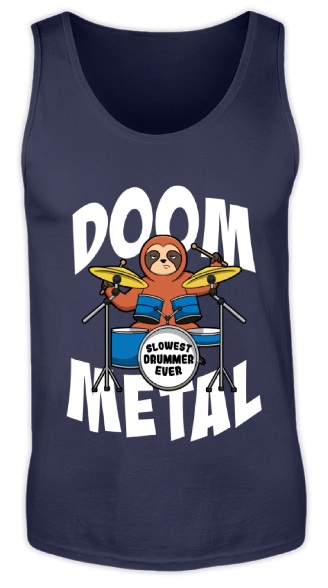 Zeigt funny doom metal sloth drummer herren tanktop in Farbe Black