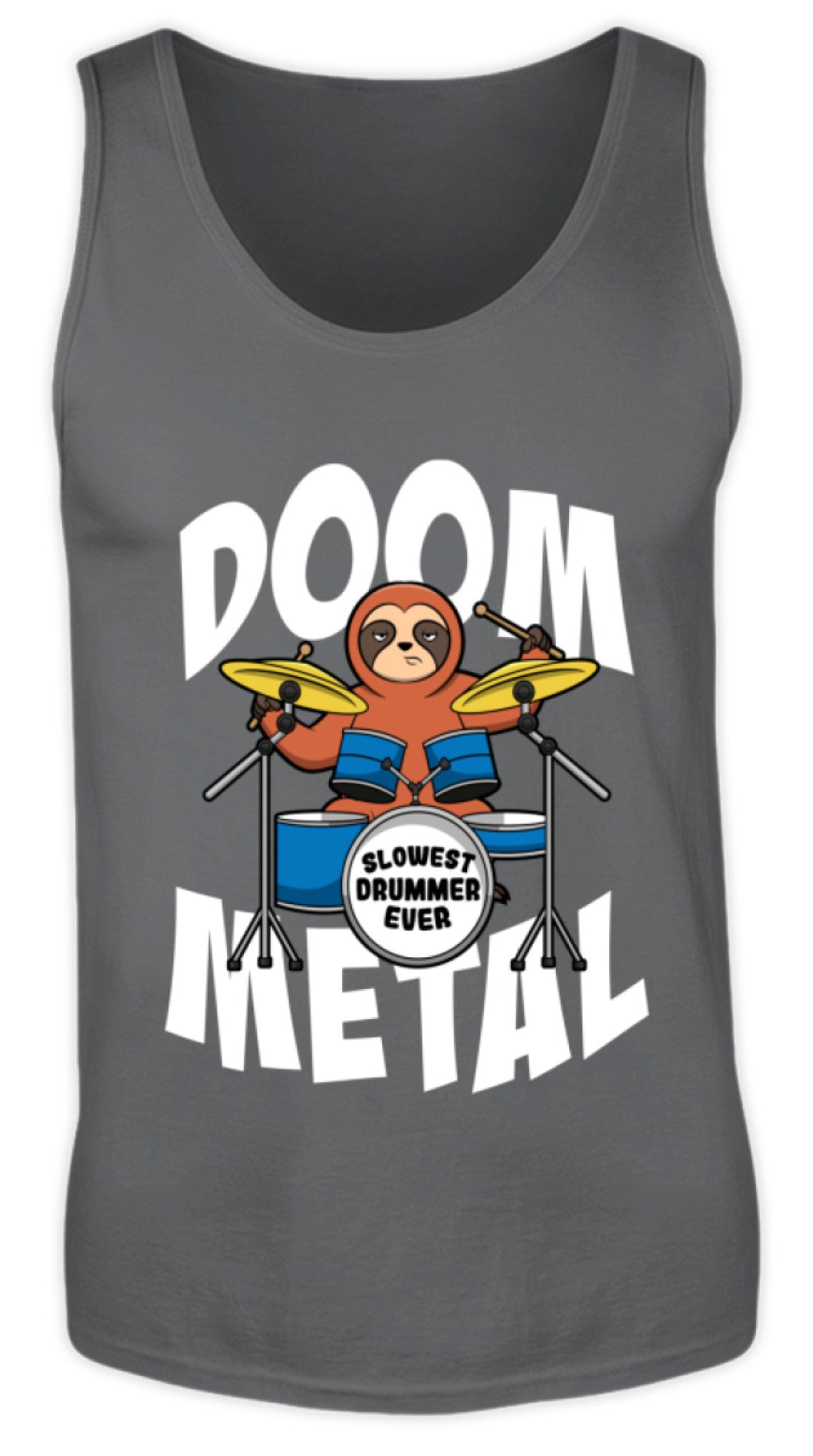 Zeigt funny doom metal sloth drummer herren tanktop in Farbe Black
