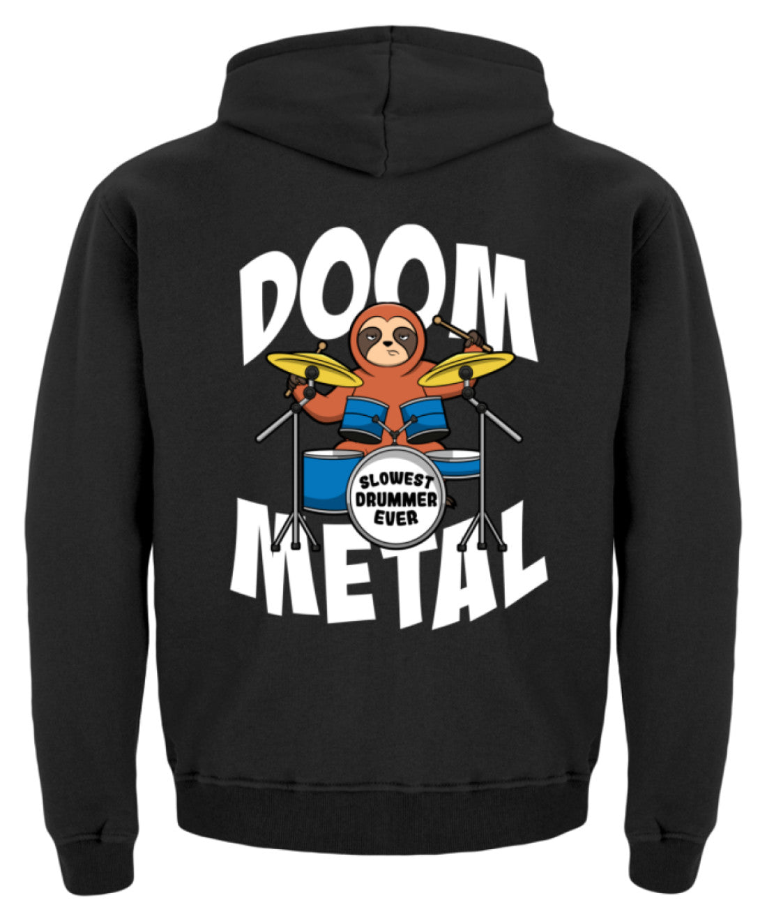 Funny Doom Metal Sloth Drummer | Kinder Hoodie in Jet Schwarz in Größe 3/4 (98/104)