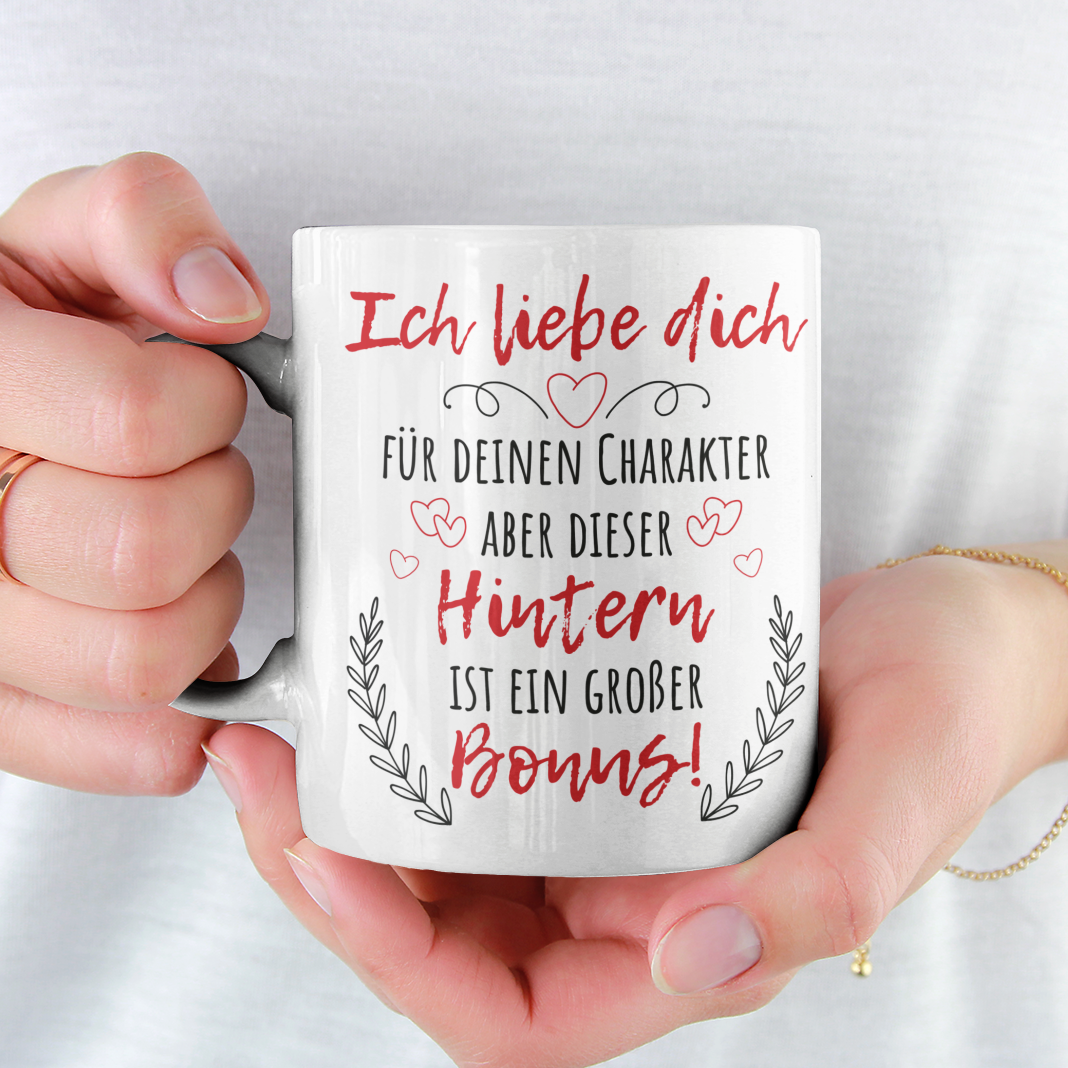 Geschenk für Partnerin Hintern Booty Arsch Spruch lustig auf Kaffeetasse