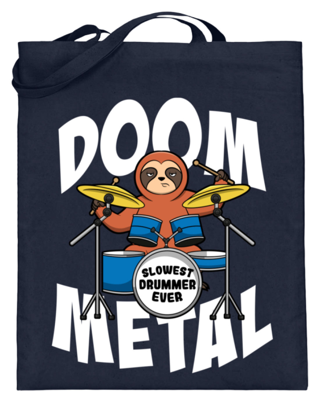 Zeigt funny doom metal sloth drummer jutebeutel mit langen henkeln in Farbe Helles Grün