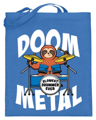 Zeigt funny doom metal sloth drummer jutebeutel mit langen henkeln in Farbe Deep Blue