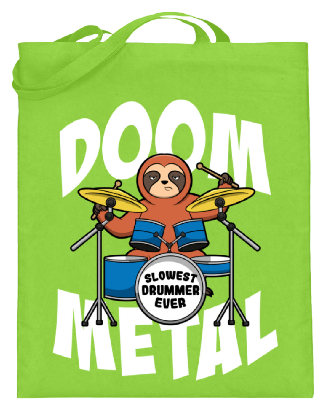 Zeigt funny doom metal sloth drummer jutebeutel mit langen henkeln in Farbe Pink
