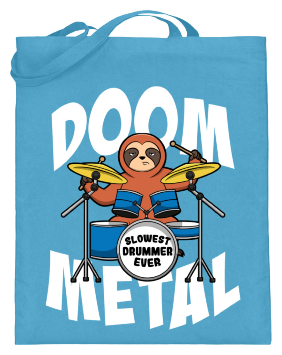 Zeigt funny doom metal sloth drummer jutebeutel mit langen henkeln in Farbe Hellblau