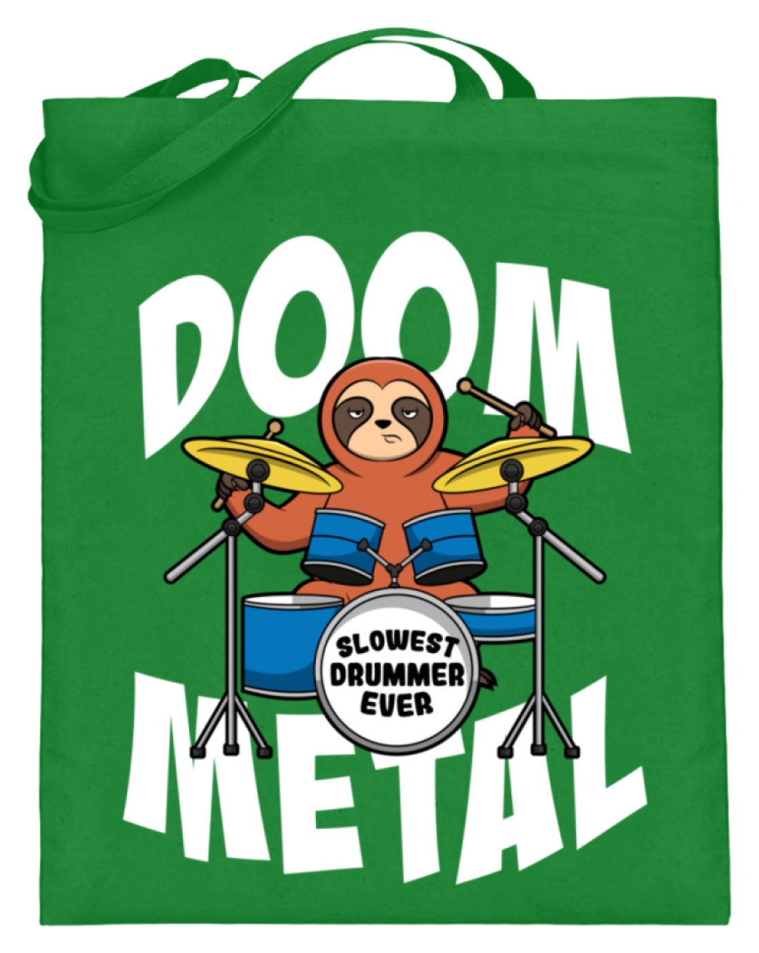 Zeigt funny doom metal sloth drummer jutebeutel mit langen henkeln in Farbe Limetten Grün
