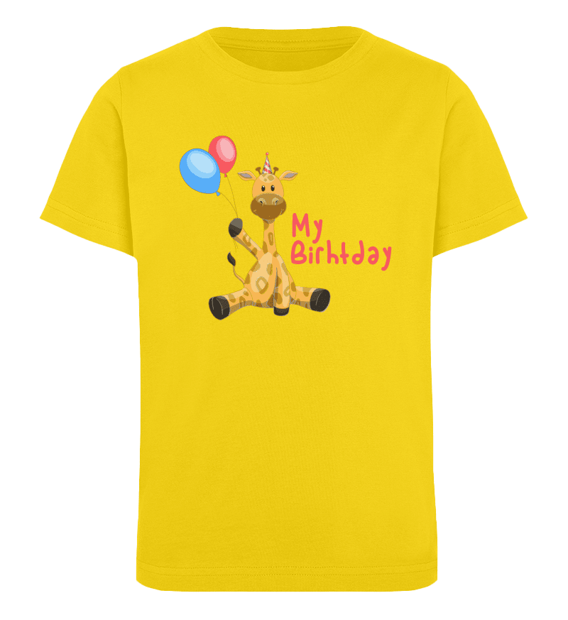 Kindergeburtstag | Giraffe | Kinder Bio T-Shirt in Golden Yellow in Größe 3/4 (98/104)