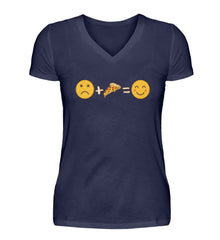 Funny Pizza Emotions | V-Neck Damenshirt in Navy in Größe S