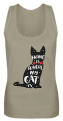 Zeigt home is where my cat is saying frauen tanktop in Farbe White
