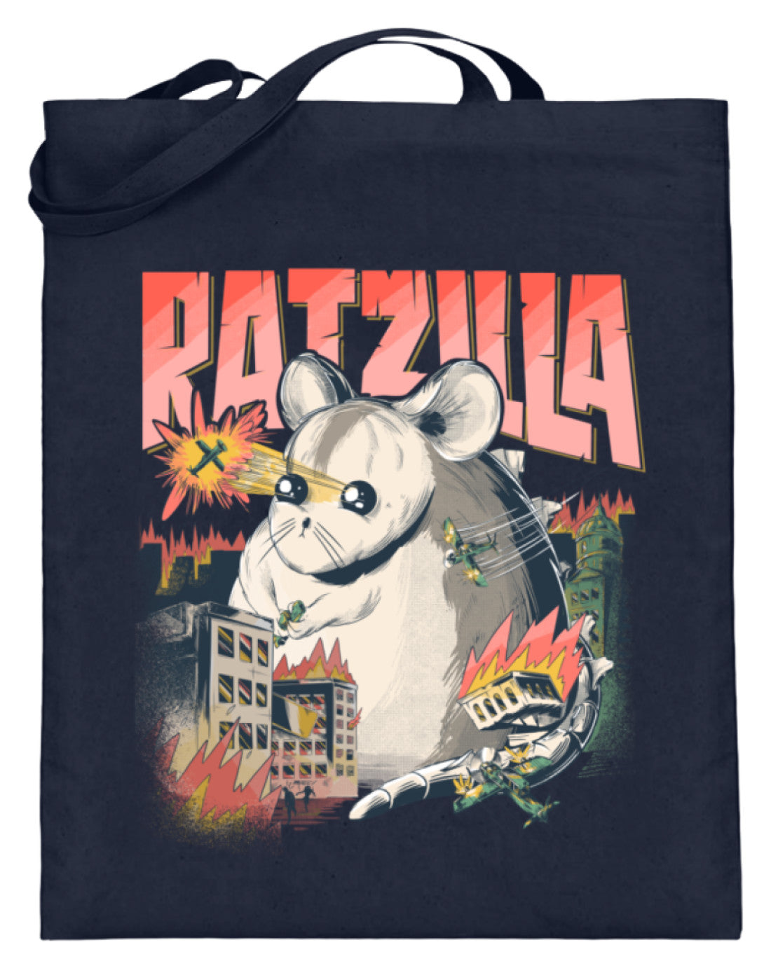 Zeigt ratzilla lustiges farbratten monster jutebeutel mit langen henkeln in Farbe Deep Blue