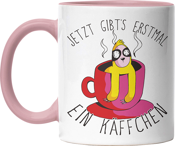 Jetzt gibts erstmal ein Käffchen Faultier 2 Witzige Altrosa Tasse kaufen Geschenk