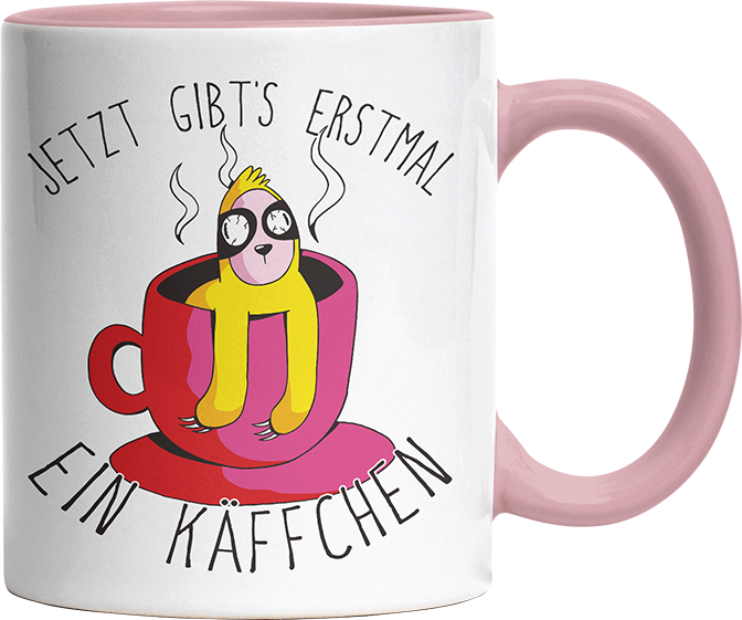 Jetzt gibts erstmal ein Käffchen Faultier 2 Witzige Altrosa Tasse kaufen Geschenk