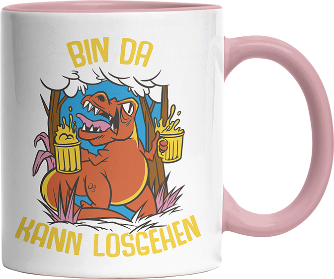 Bin da kann losgehen T Rex Bier Witzige Altrosa Tasse kaufen Geschenk