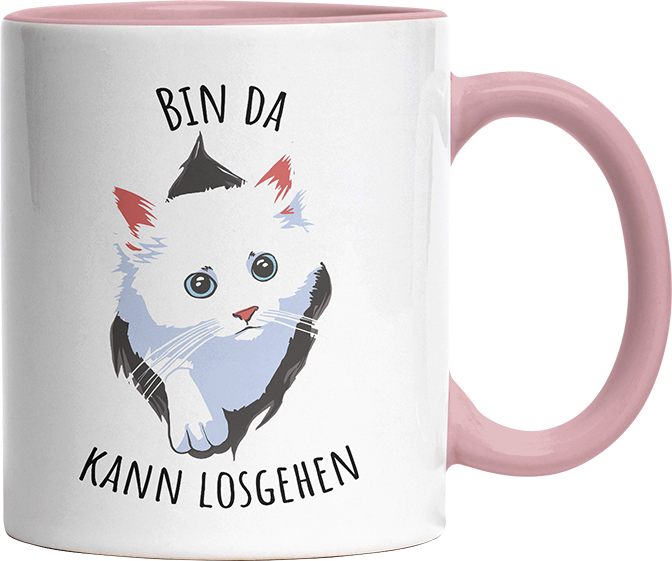 Bin da kann losgehen Katze Witzige Altrosa Tasse kaufen Geschenk