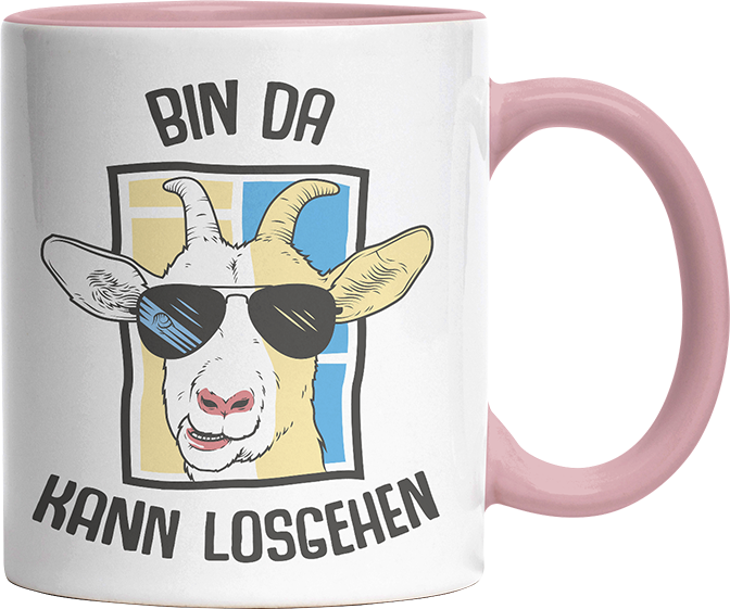 Bin da kann losgehen Ziege Witzige Altrosa Tasse kaufen Geschenk