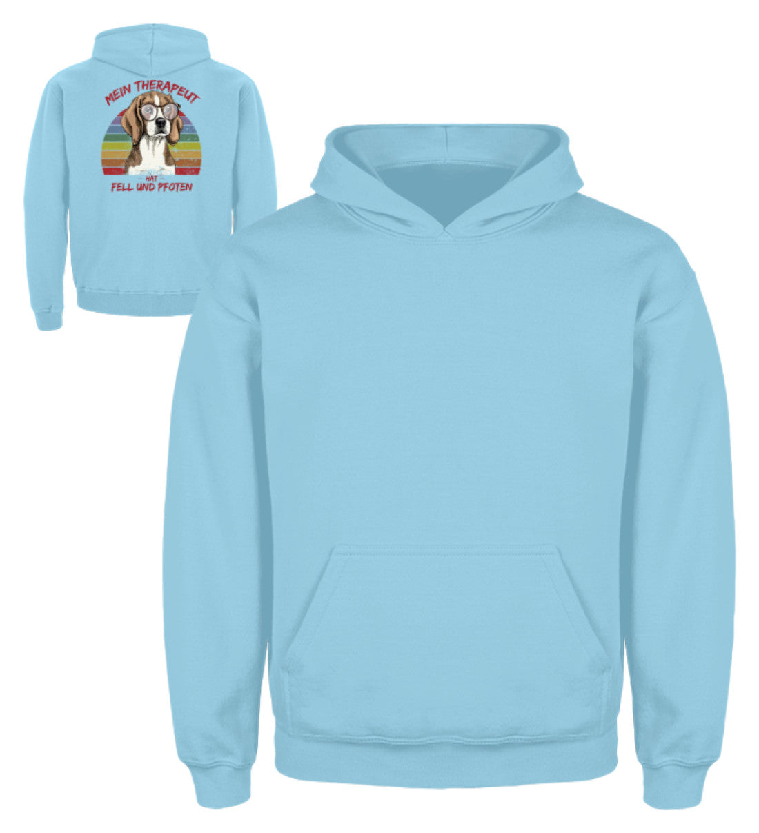 Zeigt vintage beagle therapeut spruch kinder hoodie in Farbe Sky Blue