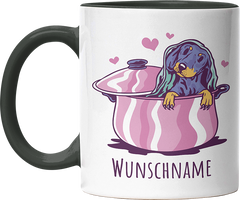 Dackel in Kochtopf Personalisierbar Name Witzige Black Tasse kaufen Geschenk