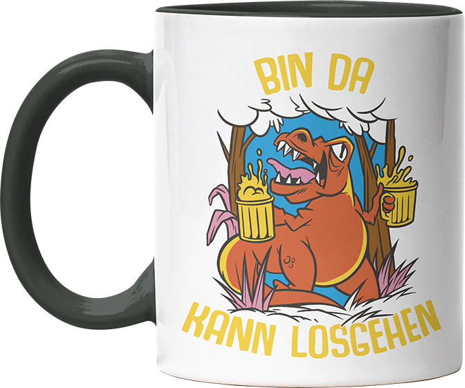 Bin da kann losgehen T Rex Bier Witzige Black Tasse kaufen Geschenk