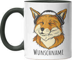 Fuchs mit Kopfhörern Personalisierbar Name Witzige Black Tasse kaufen Geschenk