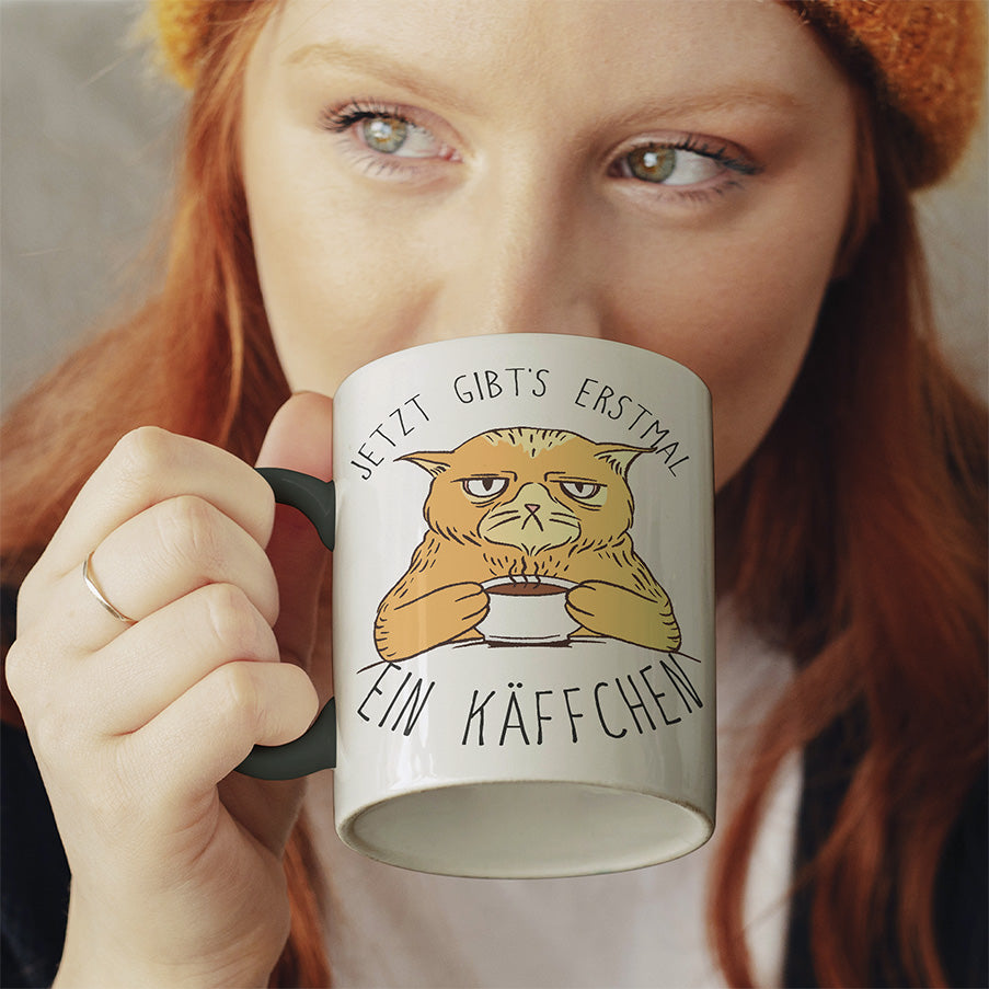 Jetzt gibts erstmal ein Käffchen Katze 1 Witzige schwarze Tasse kaufen Geschenk