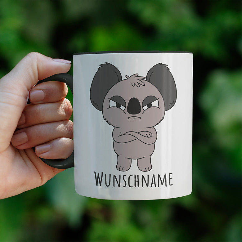 Genervter Koala Personalisierbar Name Witzige schwarze Tasse kaufen Geschenk