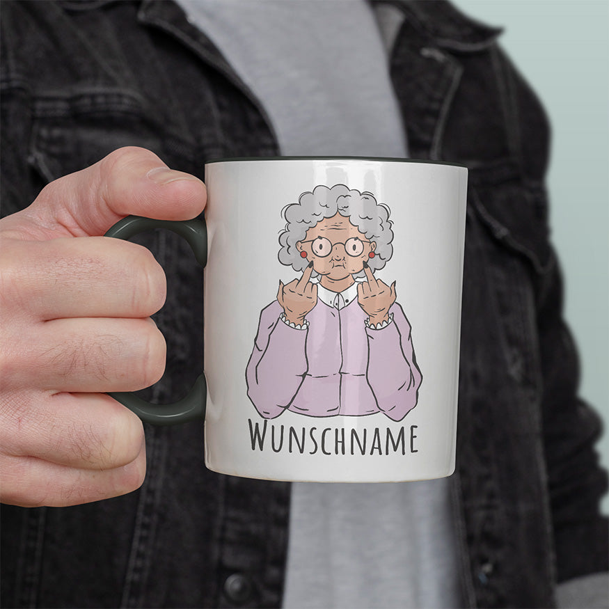 Alte Dame Kaffee Personalisierbar Name Witzige schwarze Tasse kaufen Geschenk