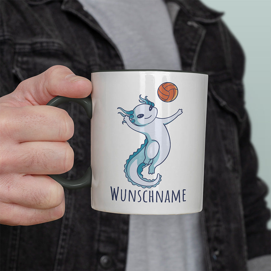 Axolotl Volleyball Kaffee Personalisierbar Name Witzige schwarze Tasse kaufen Geschenk