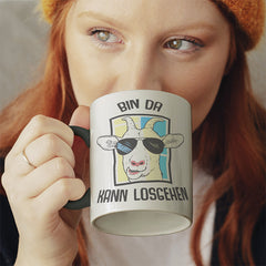 Bin da kann losgehen Ziege Witzige schwarze Tasse kaufen Geschenk