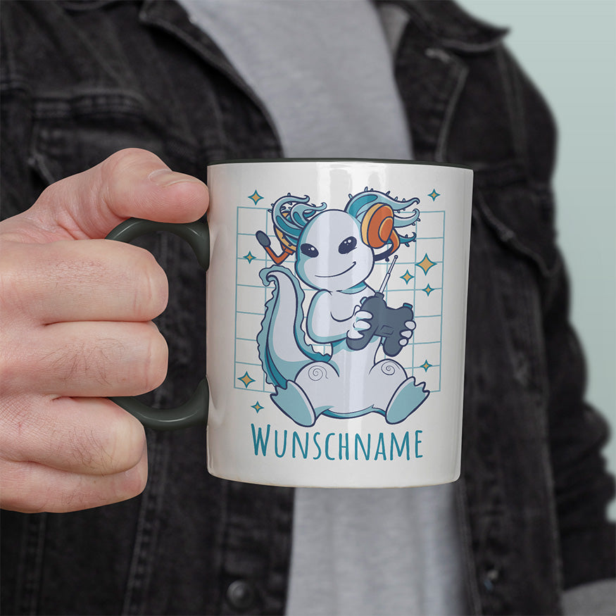 Axolotl Gamer Personalisierbar Name Witzige schwarze Tasse kaufen Geschenk