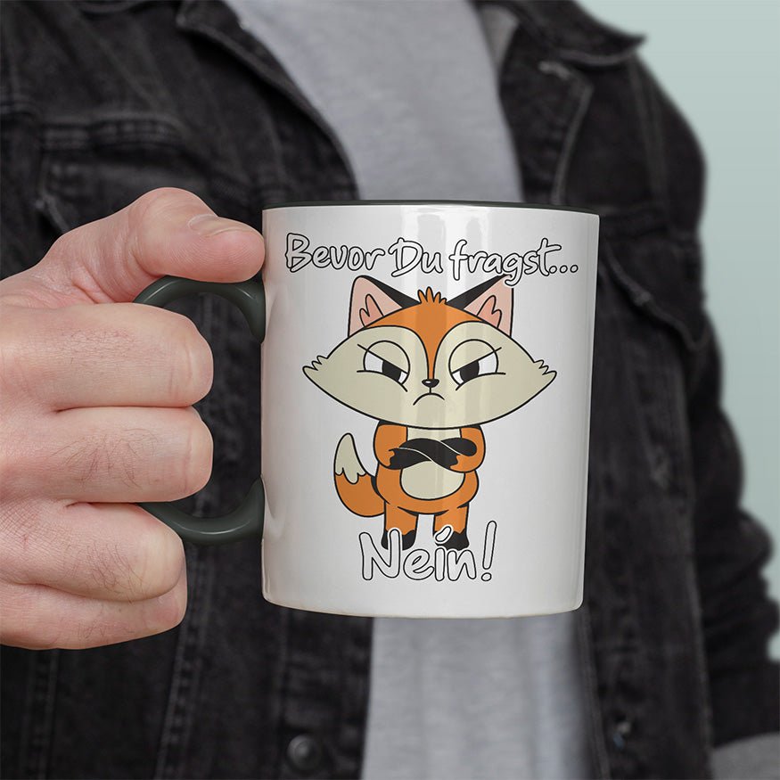 Bevor Du fragst nein Fuchs 3 Witzige schwarze Tasse kaufen Geschenk