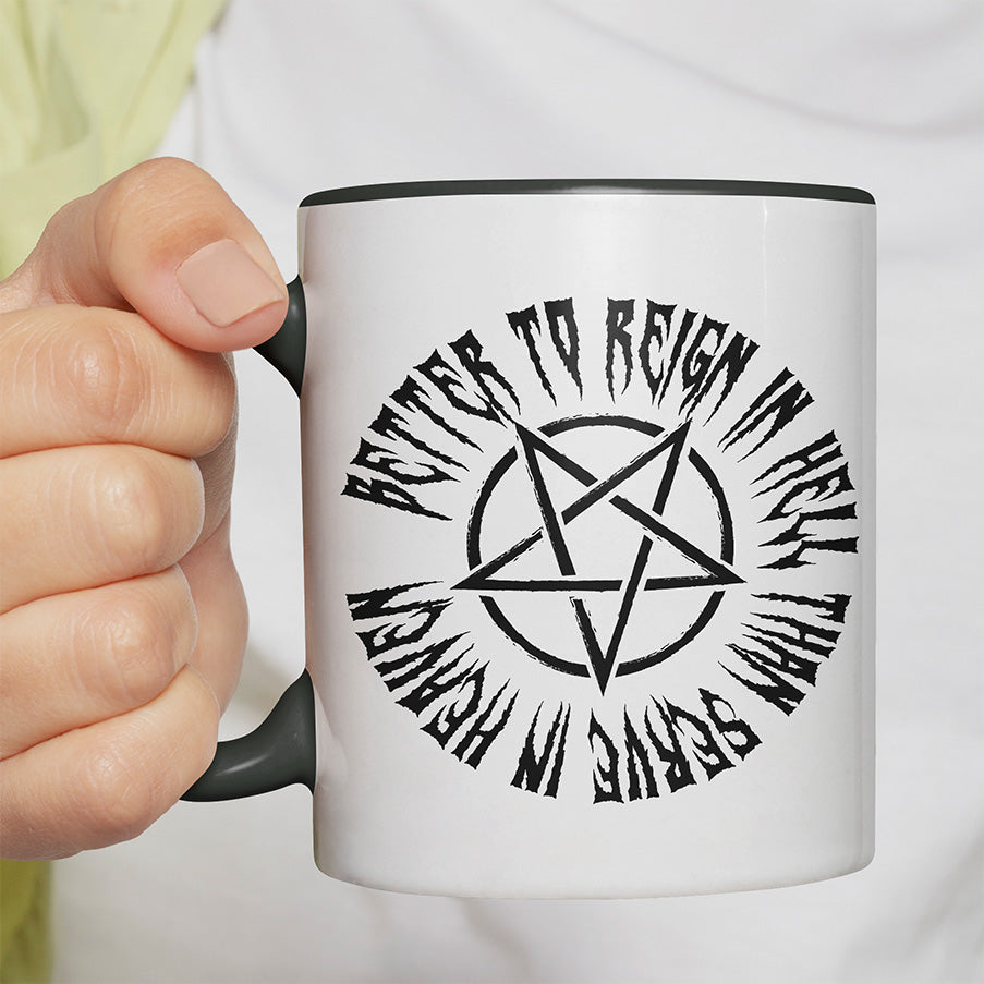Lieber in der Hölle regieren als im Himmel dienen Witzige schwarze Tasse kaufen Geschenk