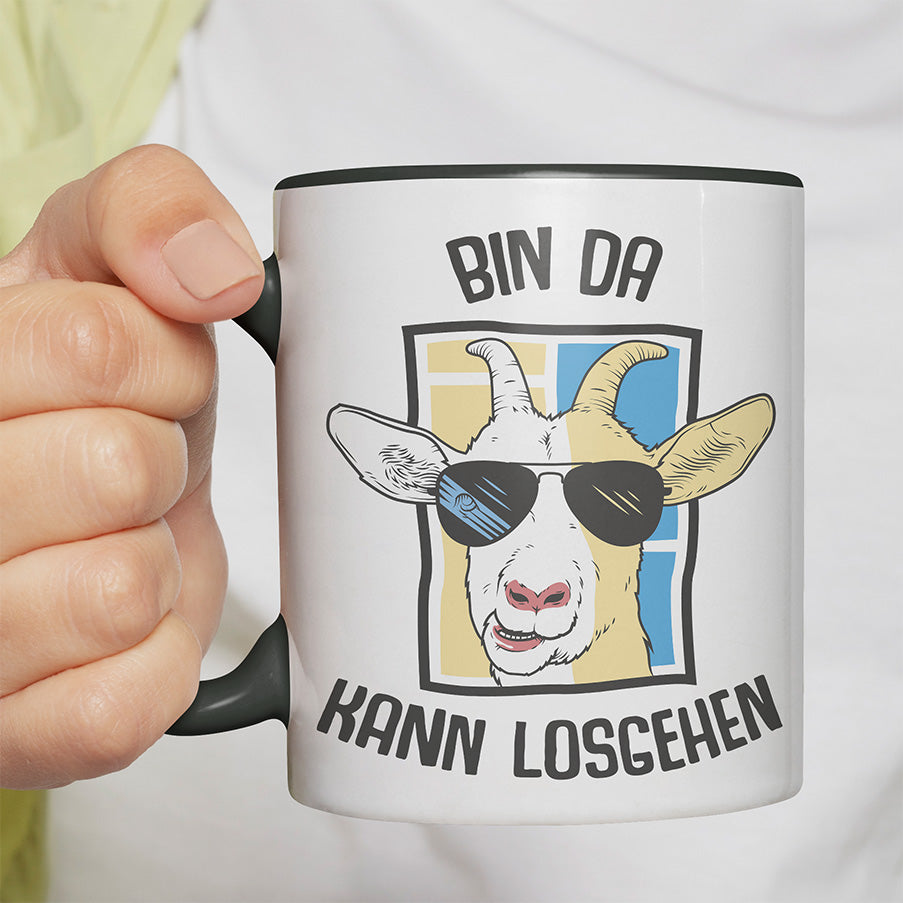 Bin da kann losgehen Ziege Witzige schwarze Tasse kaufen Geschenk
