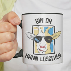 Bin da kann losgehen Ziege Witzige schwarze Tasse kaufen Geschenk