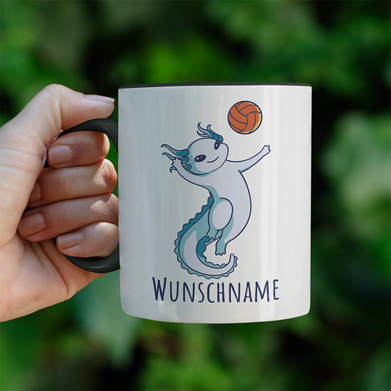 Axolotl Volleyball Kaffee Personalisierbar Name Witzige schwarze Tasse kaufen Geschenk
