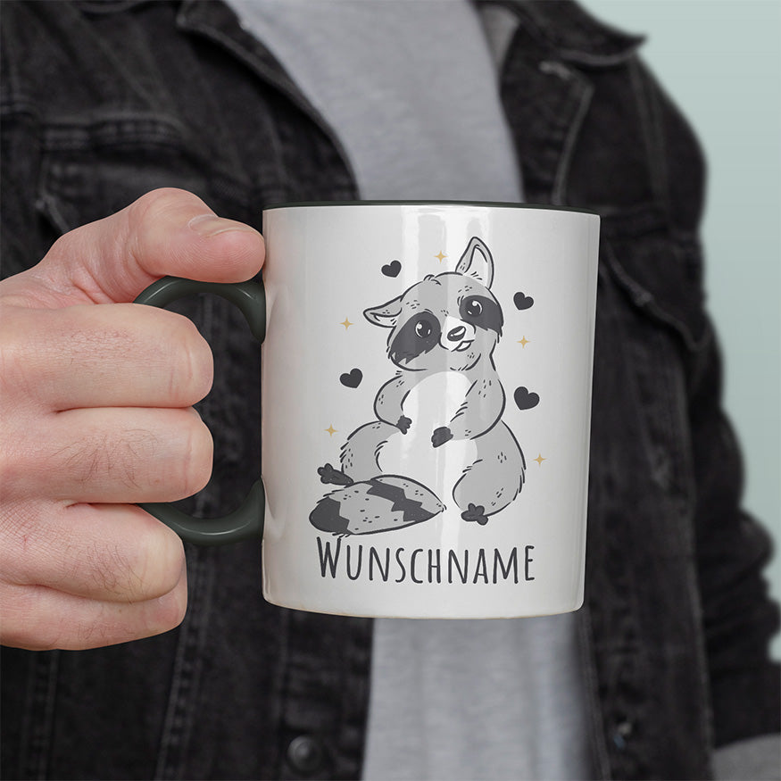 Waschbär Personalisierbar Name Witzige schwarze Tasse kaufen Geschenk