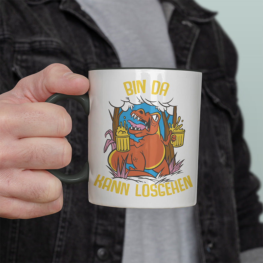 Bin da kann losgehen T Rex Bier Witzige schwarze Tasse kaufen Geschenk