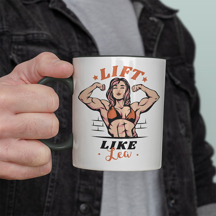 Lift Like Bodybuilderin Personalisierbar Name Witzige schwarze Tasse kaufen Geschenk