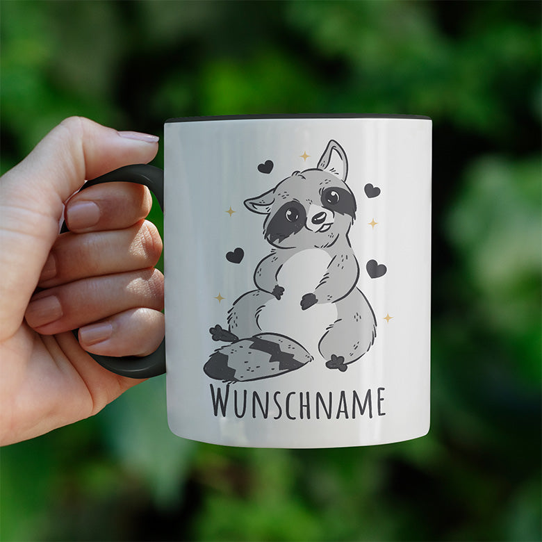 Waschbär Personalisierbar Name Witzige schwarze Tasse kaufen Geschenk