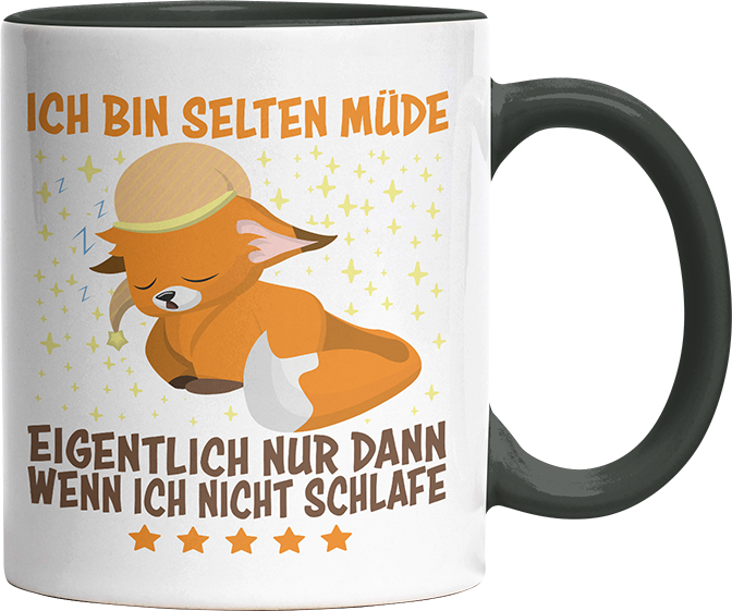 Ich bin selten müde eigentlich nur wenn ich nicht schlafe Fox Witzige Black Tasse kaufen Geschenk